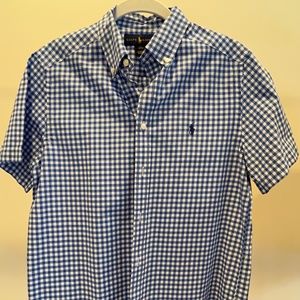 Boys Ralph Lauren Short Sleeve Button-down Shirt - Blue gingham - Size L (14-16)
